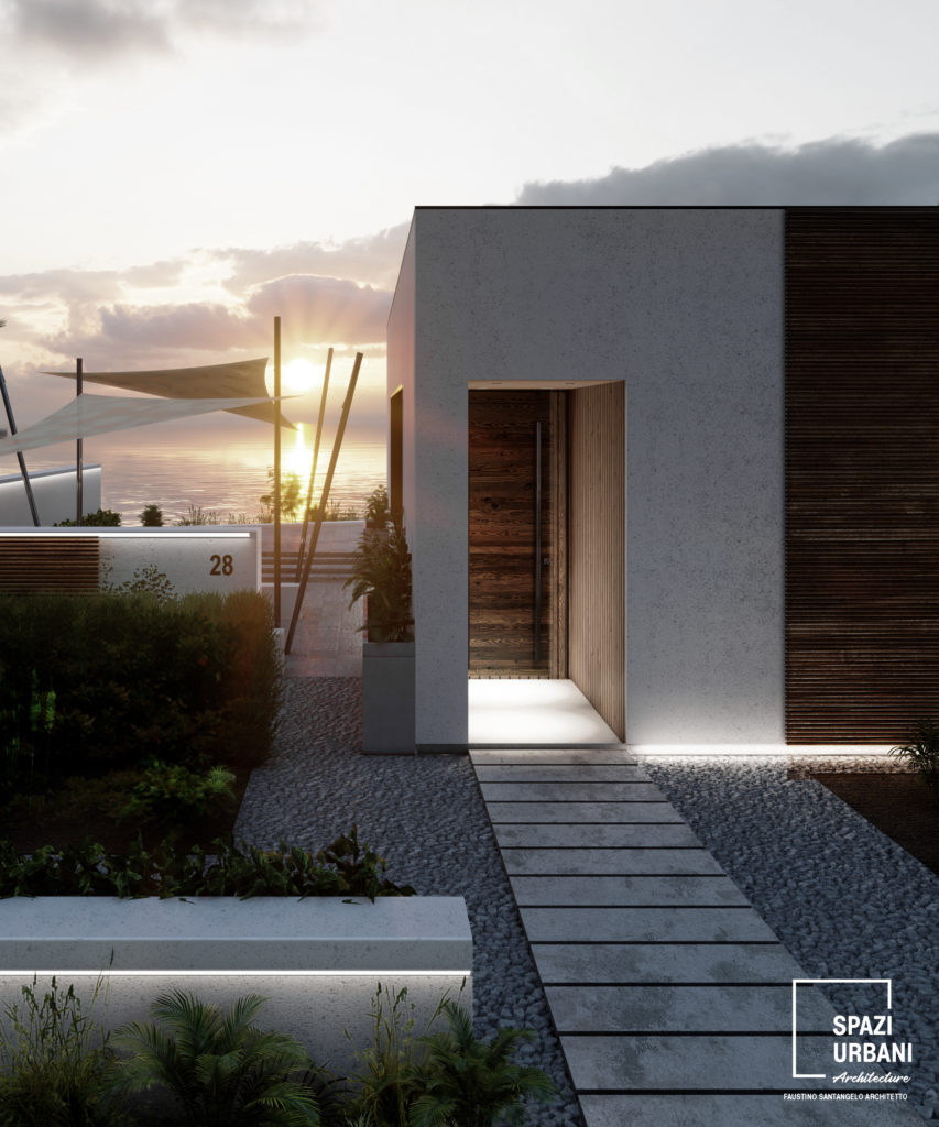 Villa Mediterranea: zona giorno open space con grande finestra d'angolo
